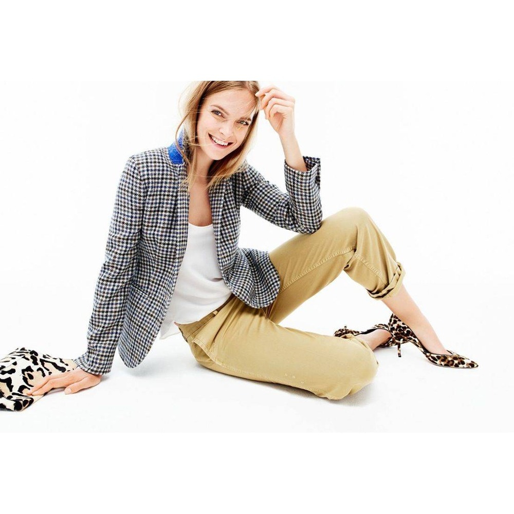 J.Crew Blazer Brown Houndstooth Wool Blend Gold Button Preppy Office Chic Jacket - Picture 2 of 10